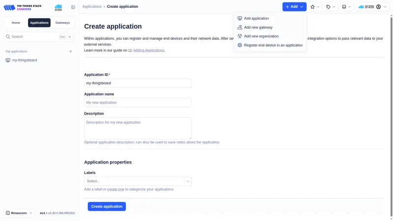Add application in The Things Stack console