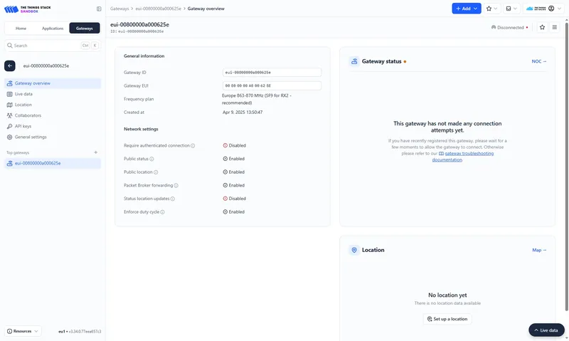 The gateway is added. You can see its status - disconnected.