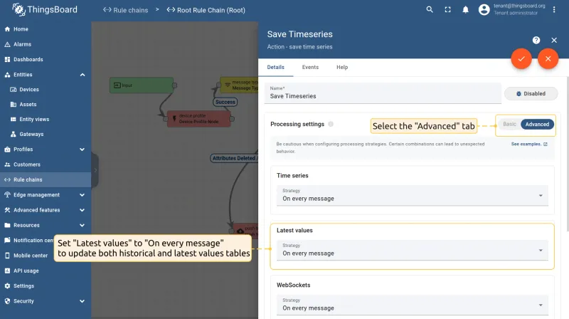 Save timeseries node configured to update both latest and historical tables — CE