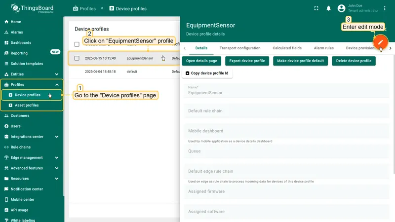Open device profile