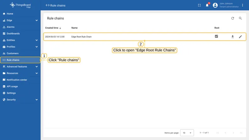 Open Rule chains on the Edge instance
