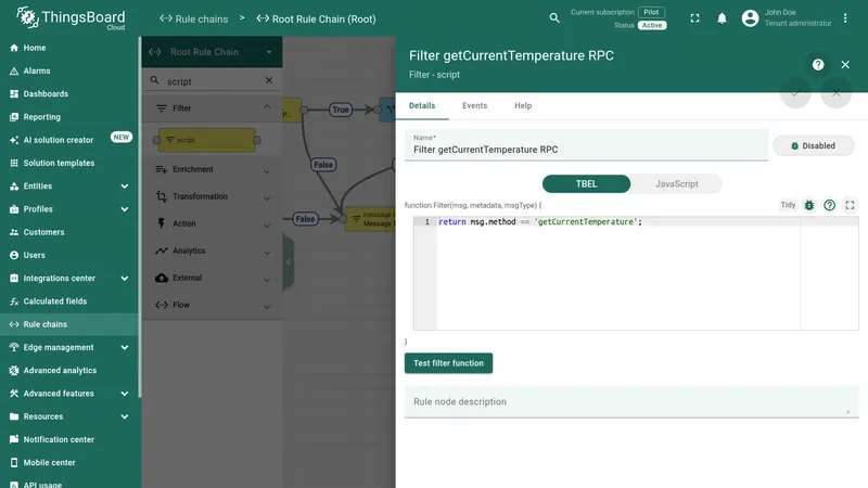 RPC method filter script configuration