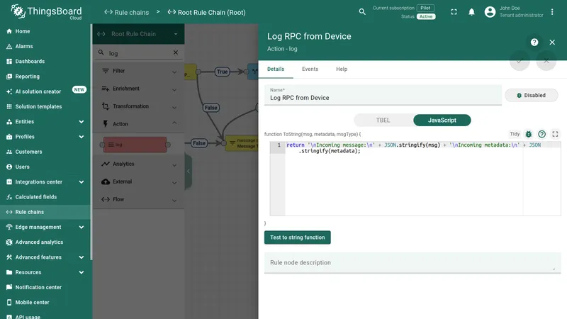 Log RPC from Device node configuration