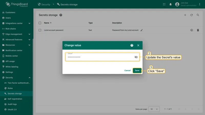 Change value dialog