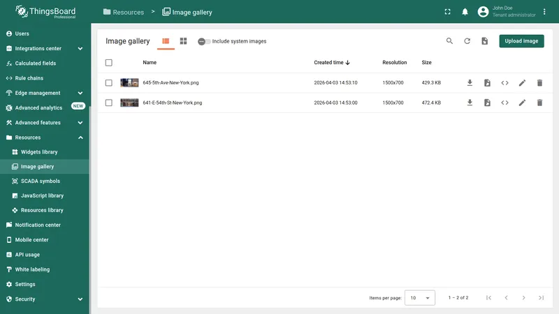 Image gallery showing uploaded images