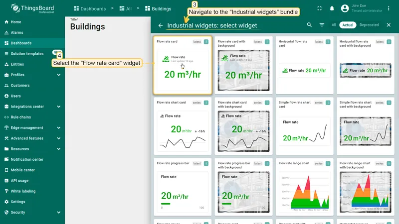 Select Flow rate card widget