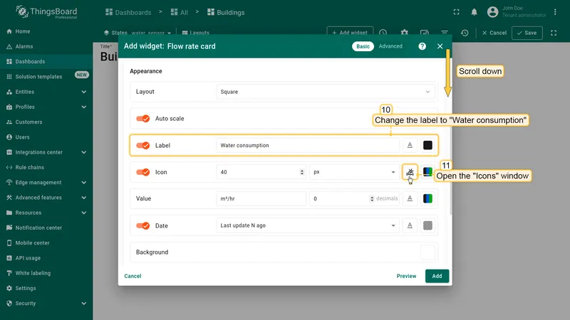 Set widget label