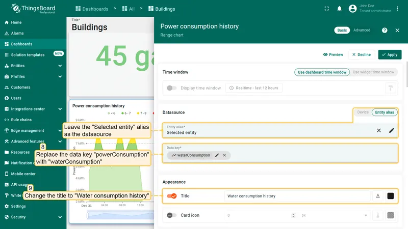 Configure datasource and data key