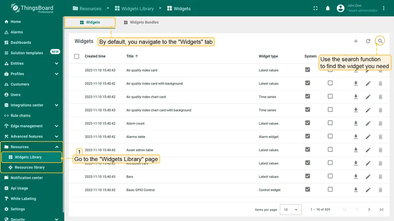 Widgets in a bundle
