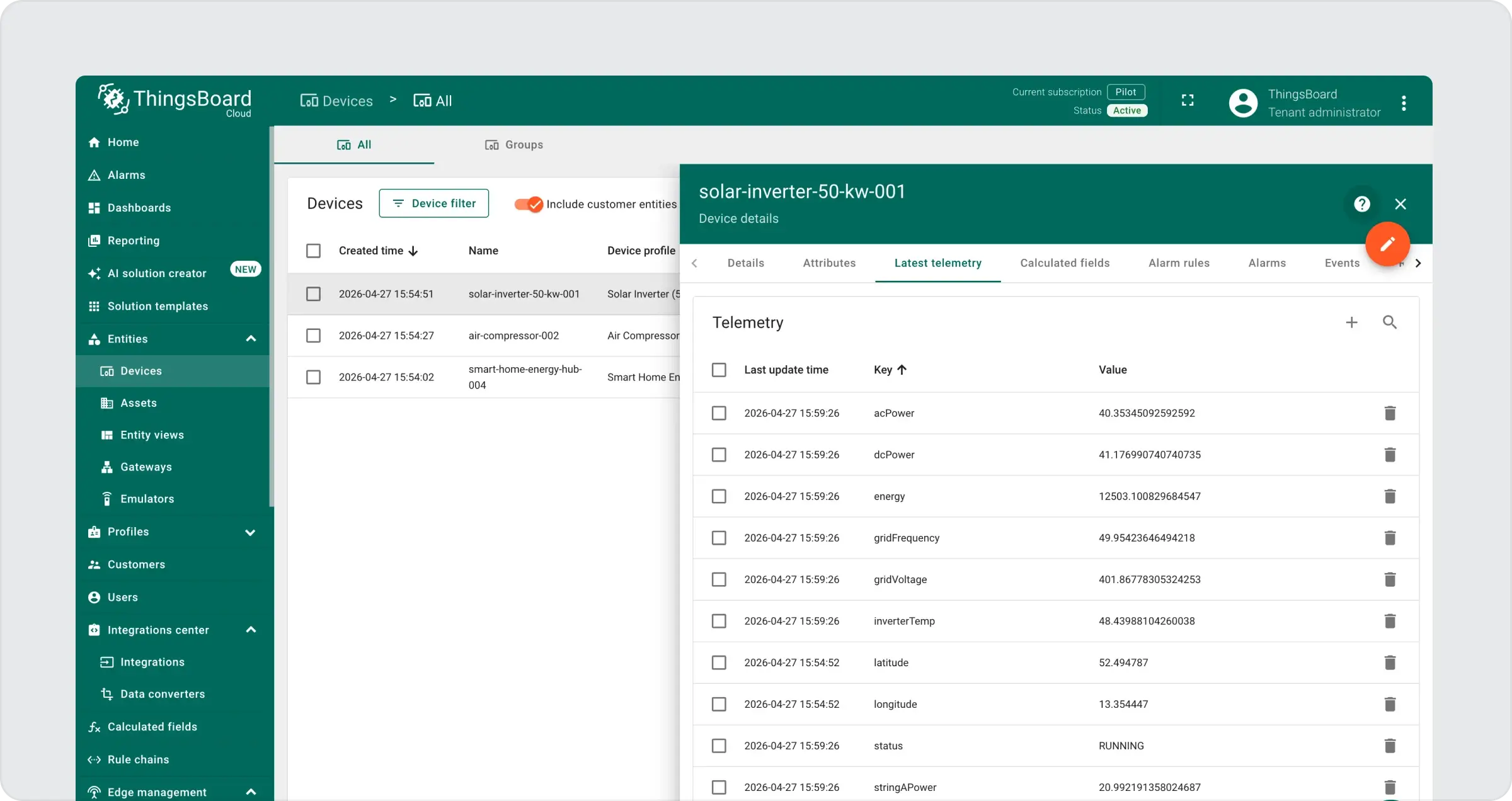 Emulated device record details in ThingsBoard