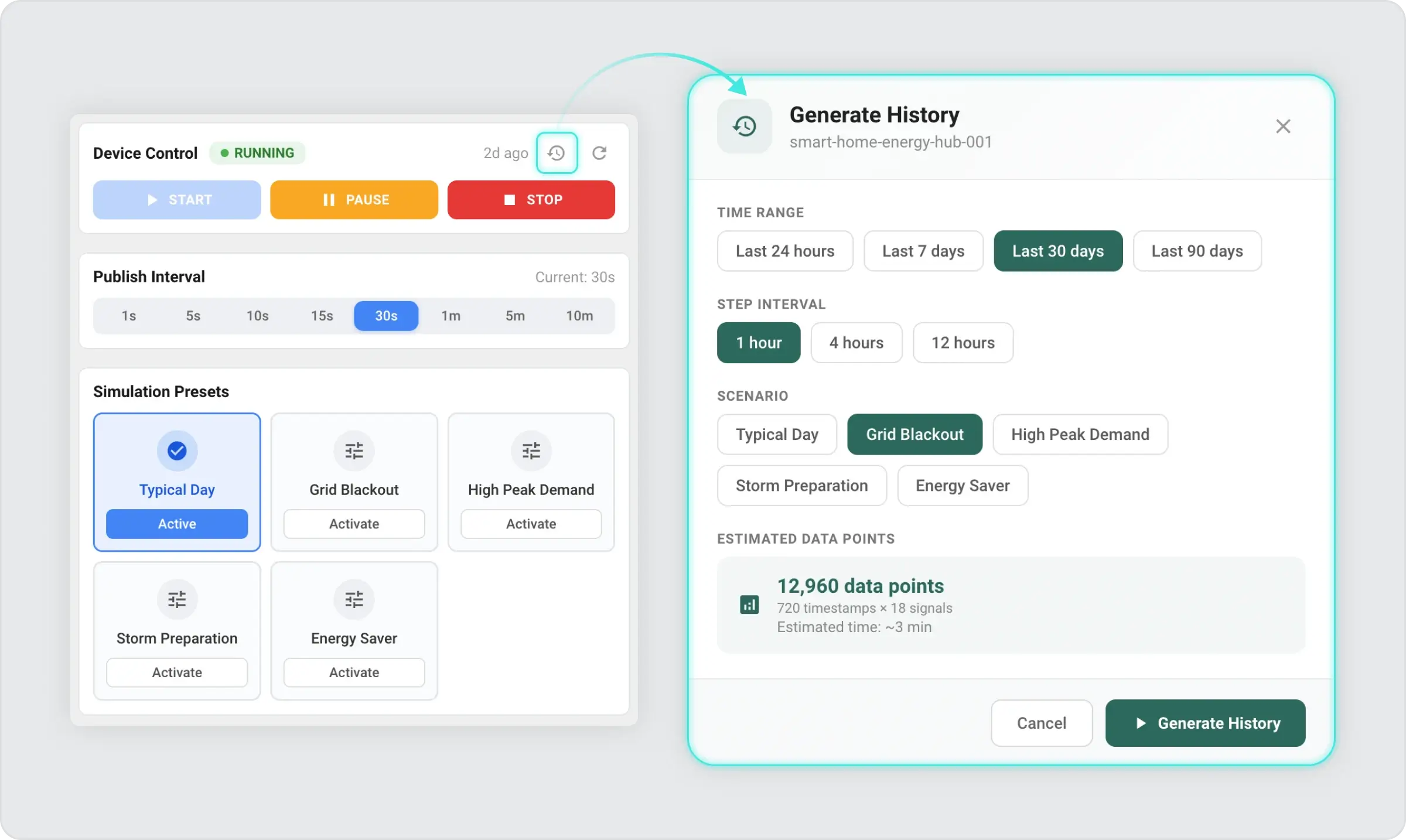 Telemetry rate configuration for ThingsBoard Device Emulator