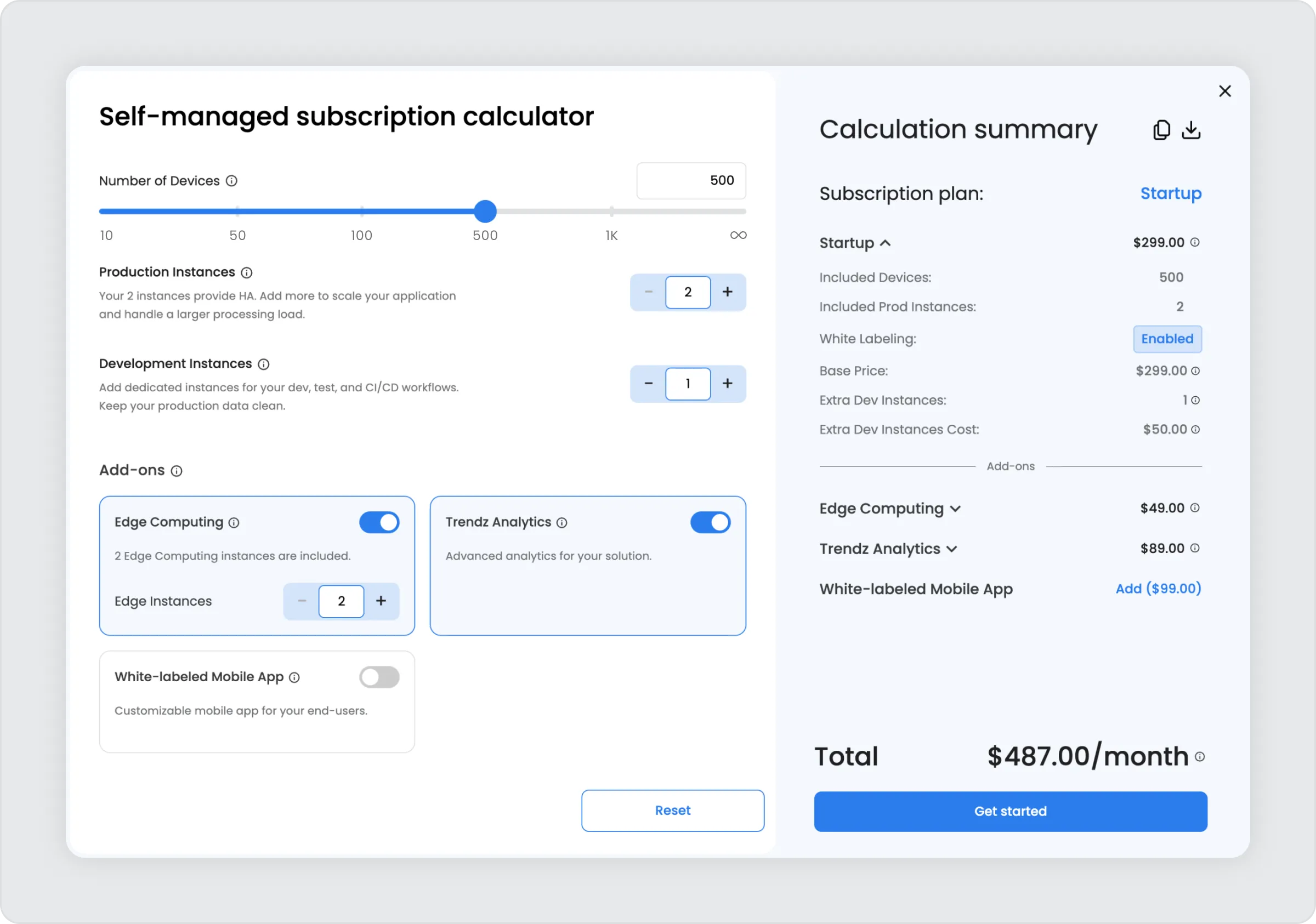 Self-managed deployment cost calculator for ThingsBoard