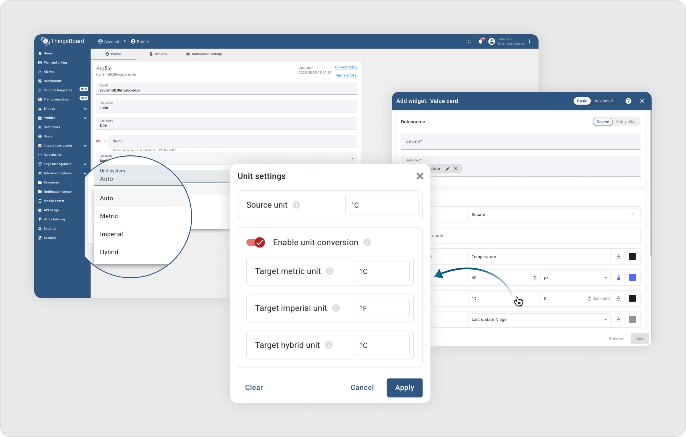 Automatic unit conversion feature in ThingsBoard 4.1