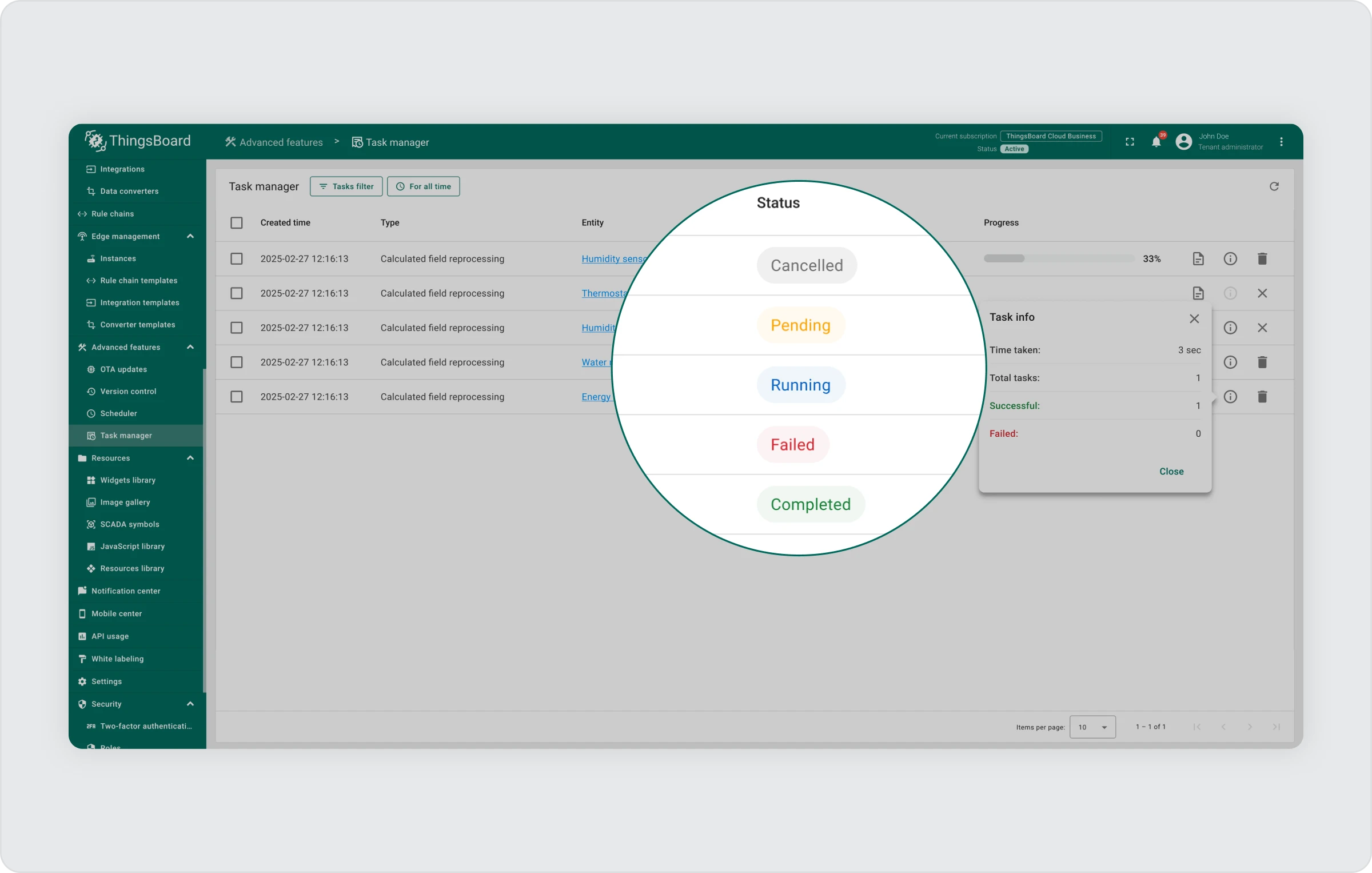 New Task Manager interface in ThingsBoard 4.1