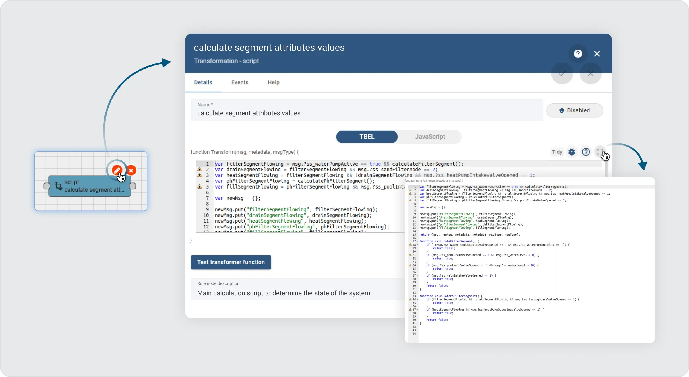 Calculated field script configuration in ThingsBoard